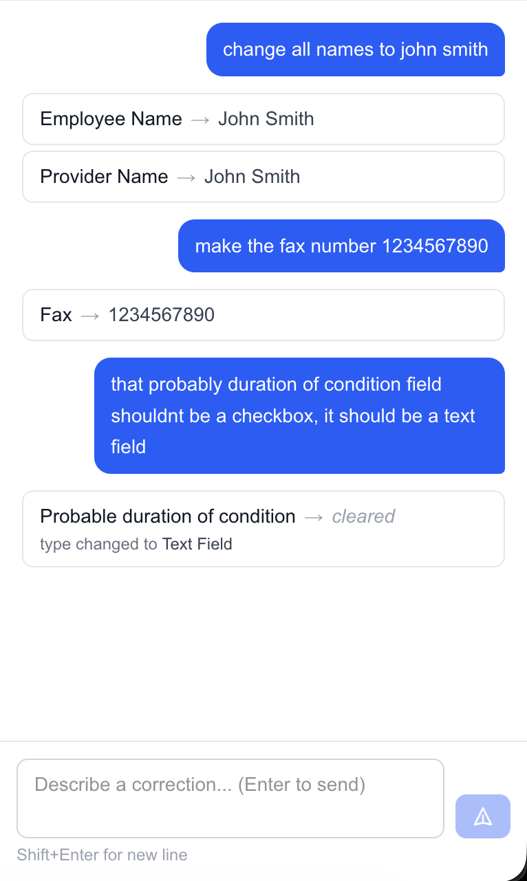 AI field correction panel screenshot