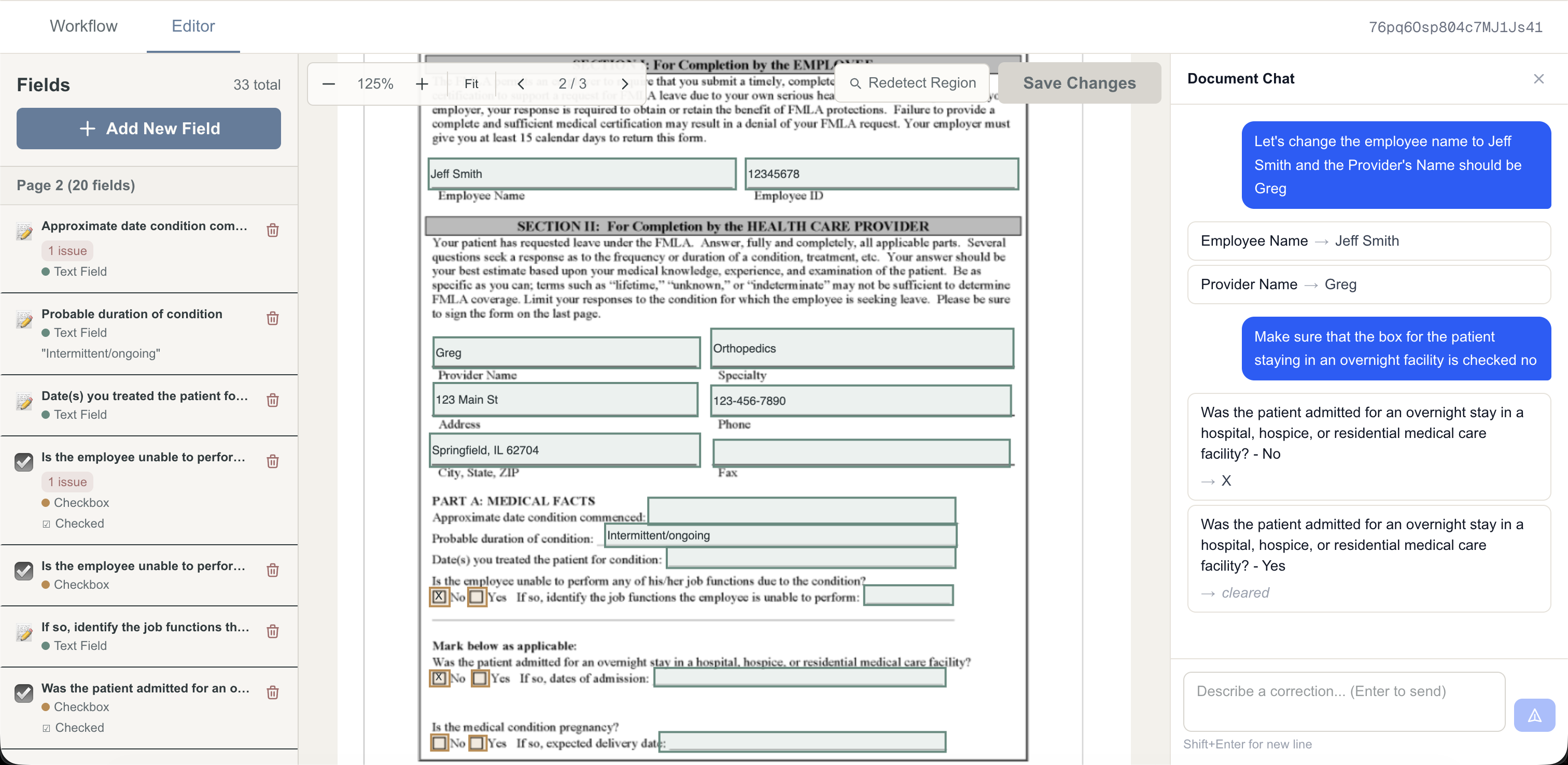 Field detection editor screenshot